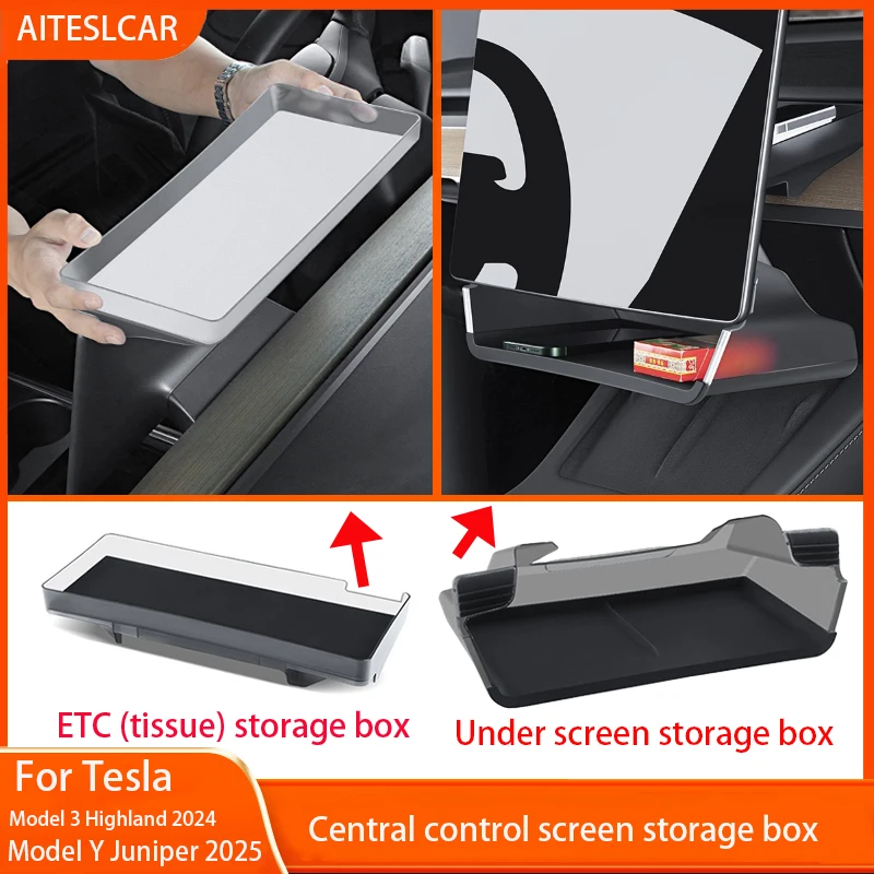 

Для Tesla Model 3 Y Juniper 2024-2025 аксессуары-органайзер, центральный экран управления, ящик для хранения, ящик для салфеток, аксессуары для хранения