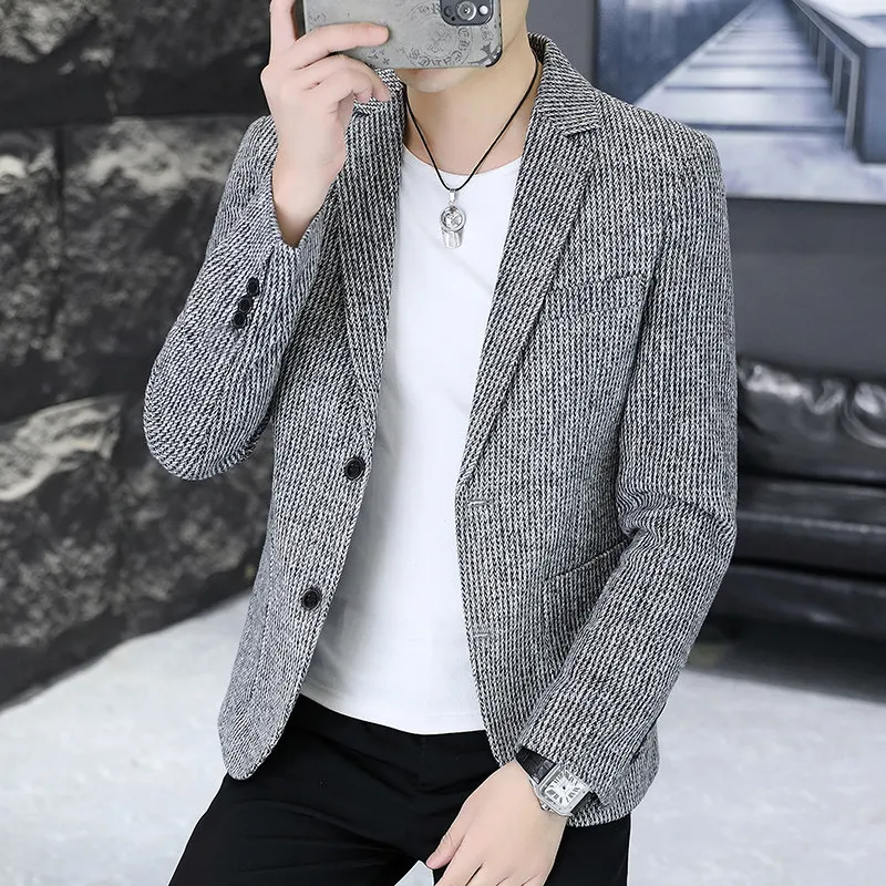 

Мужской костюм Slim Fit на двух пуговицах Jaet, осень-зима, модное пальто из полиэстера, хлопка, переработанное волокно, длинное свечение...