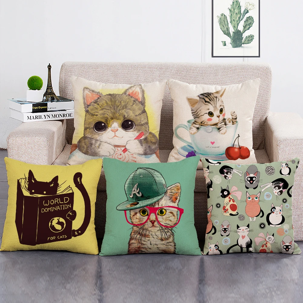 

Cute Animal Print Cushion Cover Cartoon Cat Decorative Throw Pillow Case 45x45CM Sofa Pillowcase for Home Decor