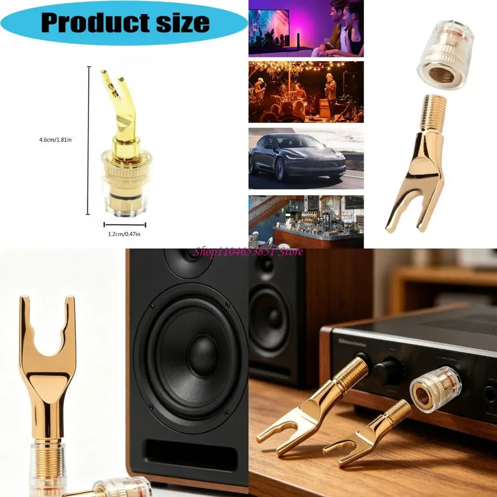 Oxygen Easy Metal Y Fork Speaker Adapters with Secure Locking Mechanism Sound Terminals Connector for Stable Connection