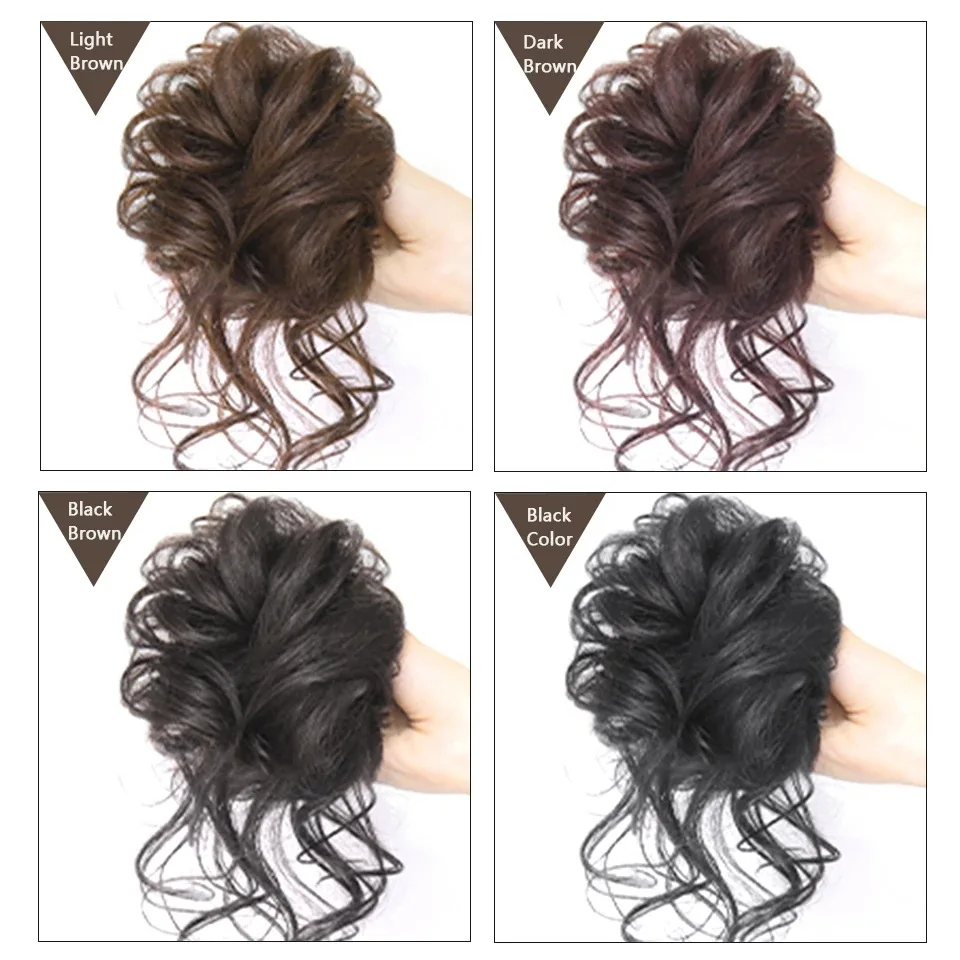 SHANGZI Synthetische Haarknoten Chignon Chaotisch Lockiges Haar Band Elastic Scrunchy Falsche Haar Stück Frauen Haarnadeln Schwarz Braun