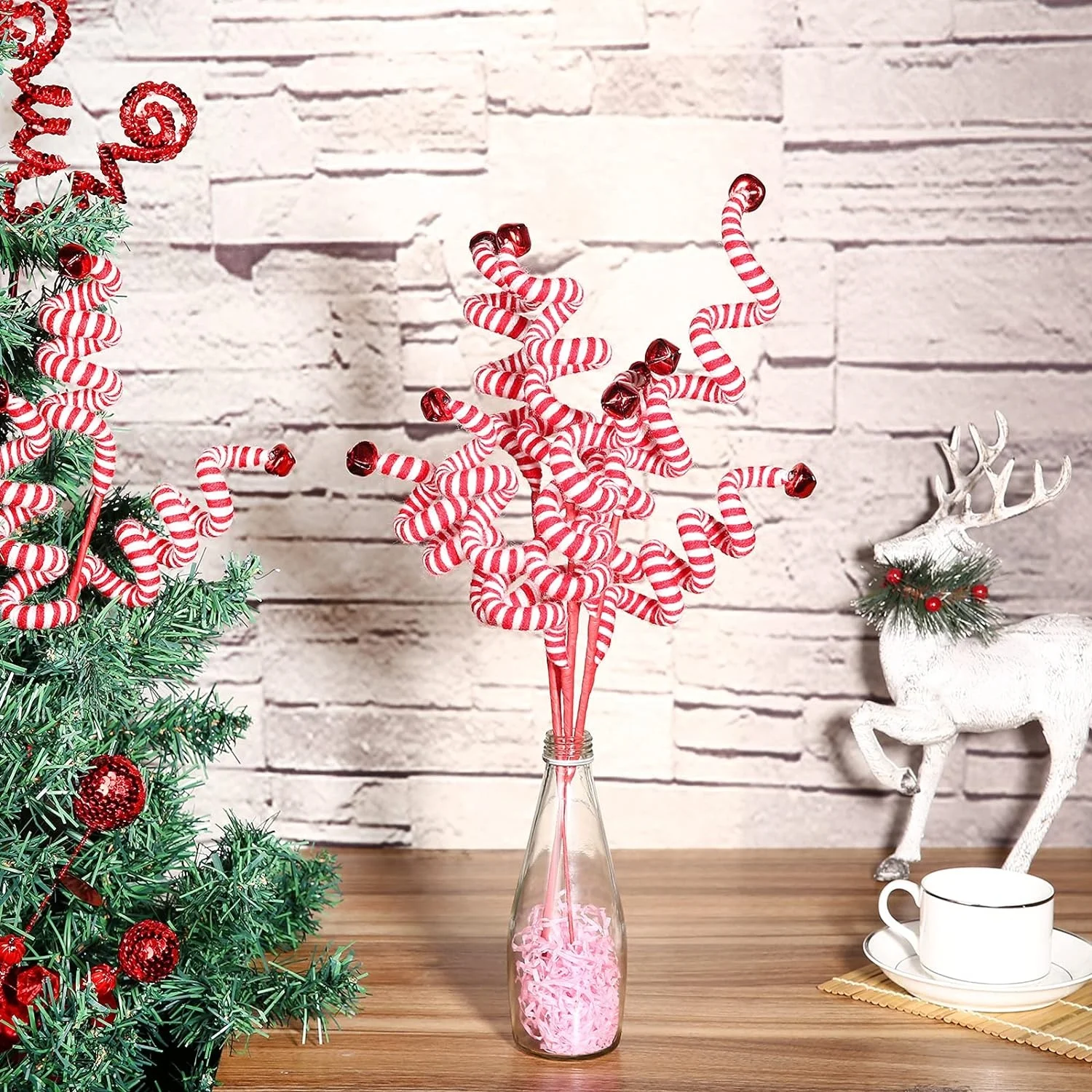 1PC Christmas Decoration Candy Cane Bell Twisted Lollipop Christmas Tree DIY Party Home Decoration Curled Branches Decor