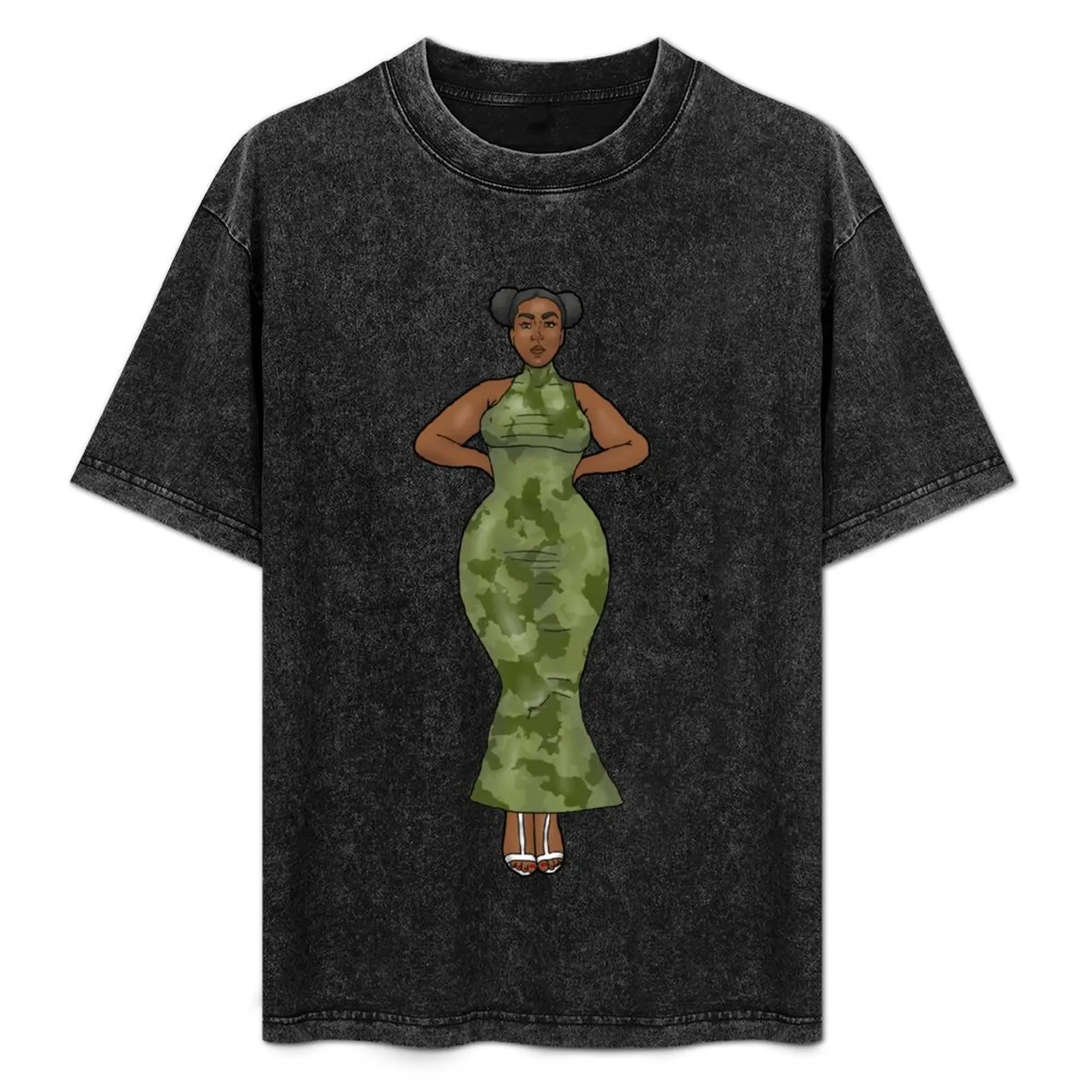 

curvy pin-up in latex camouflage dress T-Shirt Big and Tall Casual T-Shirt