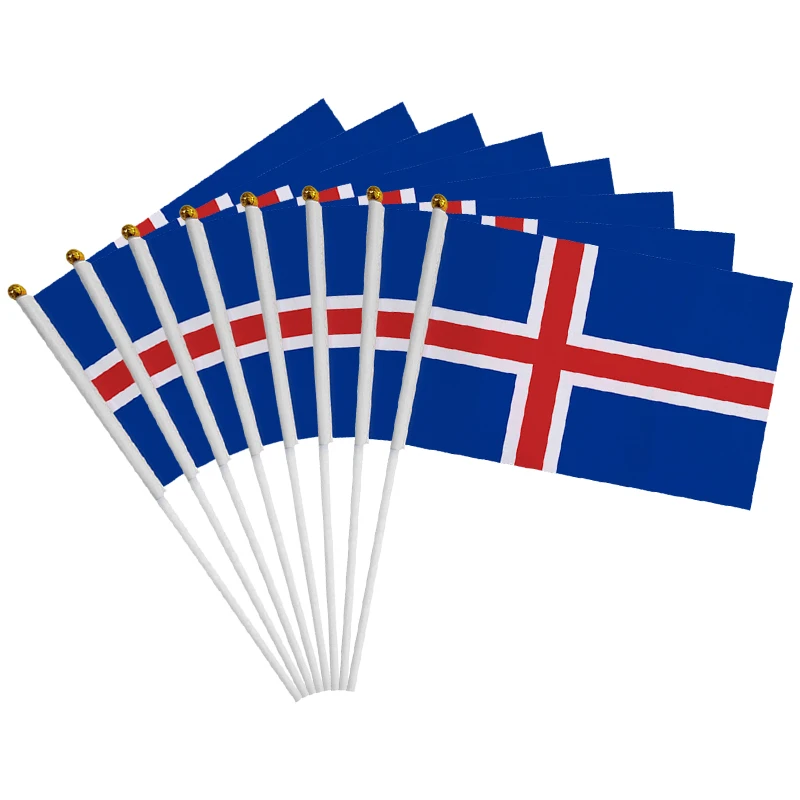 

aerlxemrbrae custom hand flag 100 PCS/ lot world flags printed 14 * 21cm Iceland hand wave flags with plastic pole