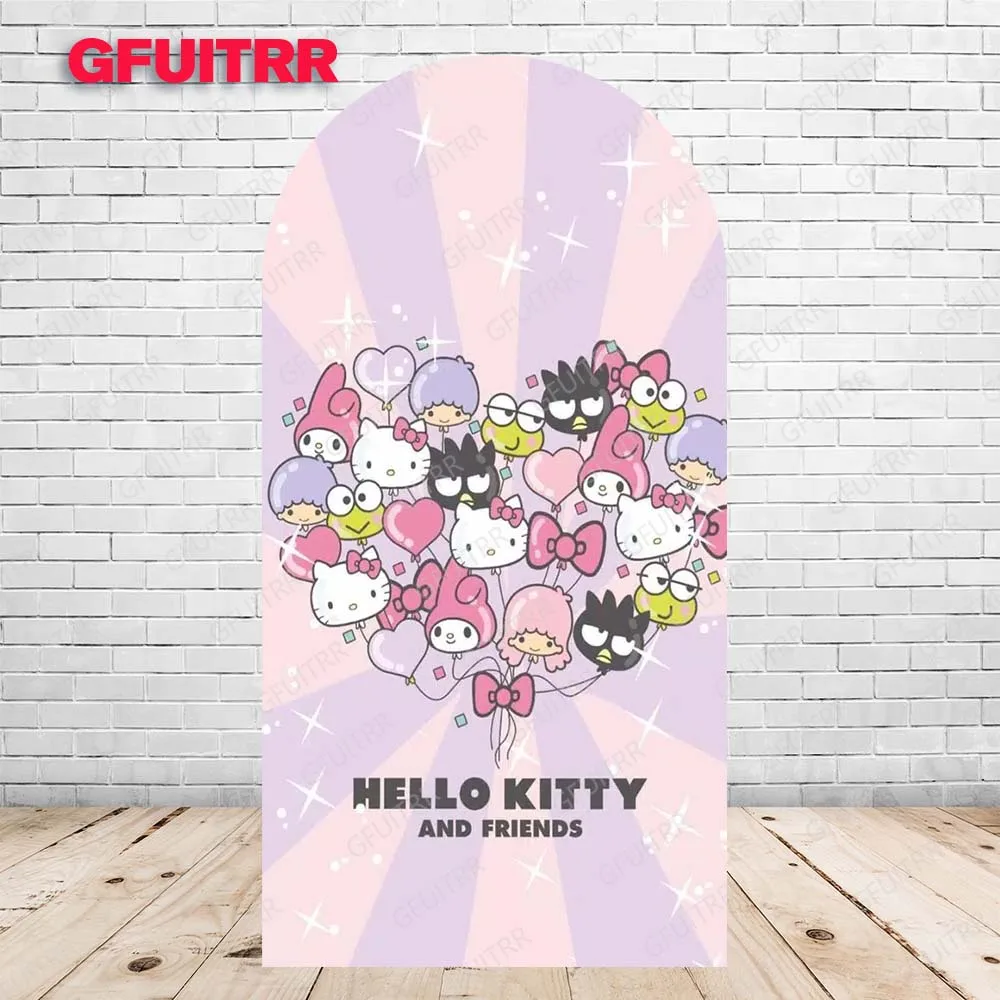 Miniso Hello Kitty Arch Achtergrond Schattige Cartoon Fotografie Achtergrond Meisje Verjaardagsfeestje Dubbelzijdig Print Stof Foto Rekwisieten