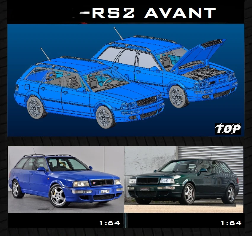 **Pre-order **TOP 1:64 Rs2 Avant B4 1994 Wagon Blue/Black  Limited999 Diecast Model Car