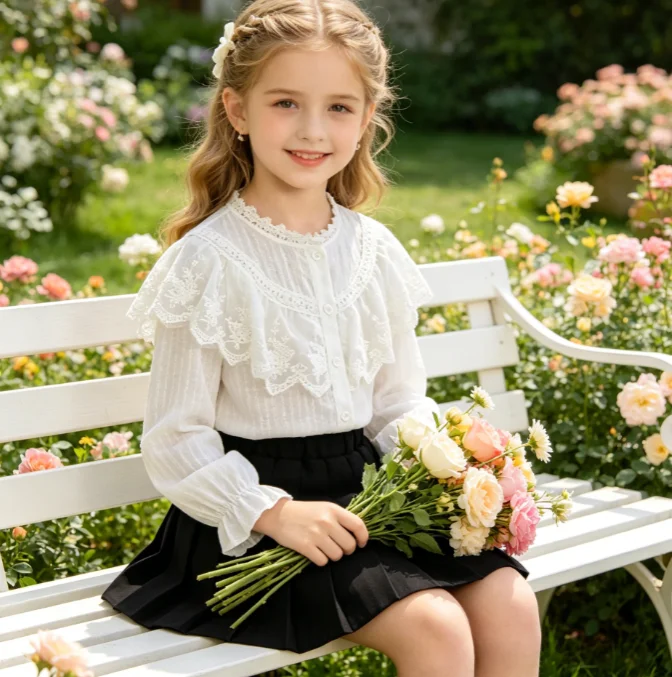 Girls Shirt 2026 Spring and Autumn New Children's Clothing Korean Style Girls Baby Fashion Sweet Lotus Edge Embroidered Shirt