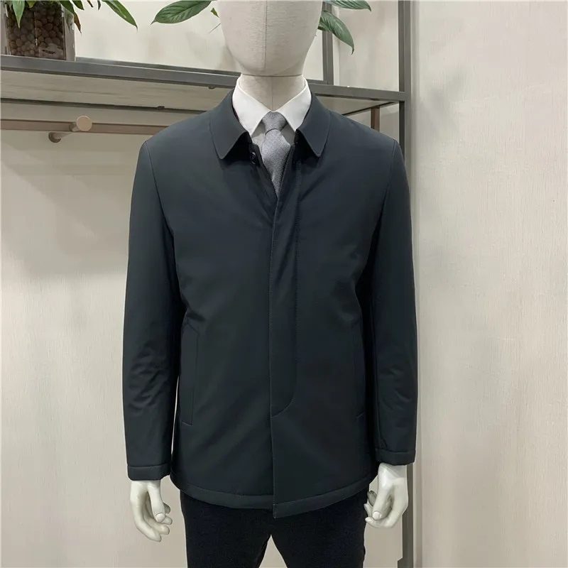 

Non-Saints Men's Cotton Jaet Warm Collar Button-Up Dad Sle Busin Casual Long Sve Coat for Autumn Winter Stand Fit
