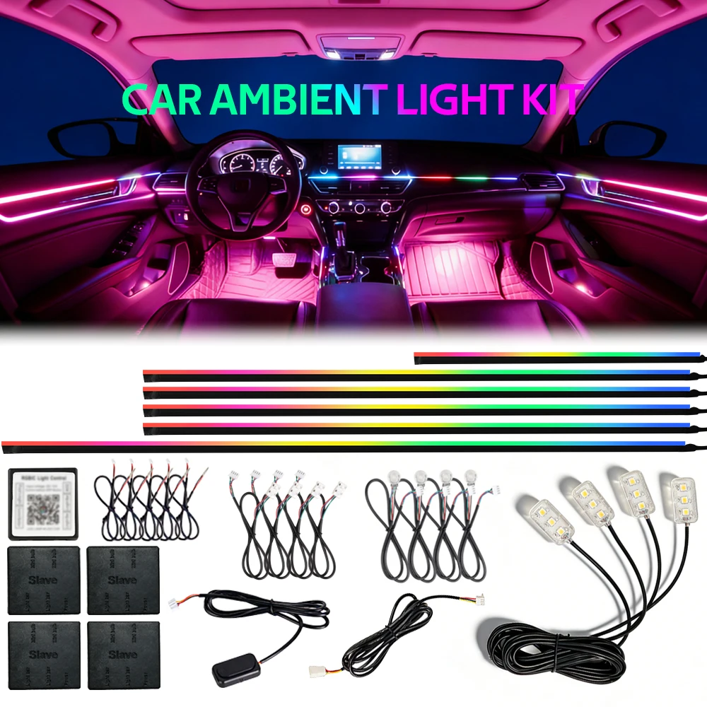 

18 in 1 64 Color RGB Symphony Car Atmosphere Interior Acrylic LED Neon Light Strip Decoration Ambient Lights Kit by APP Control