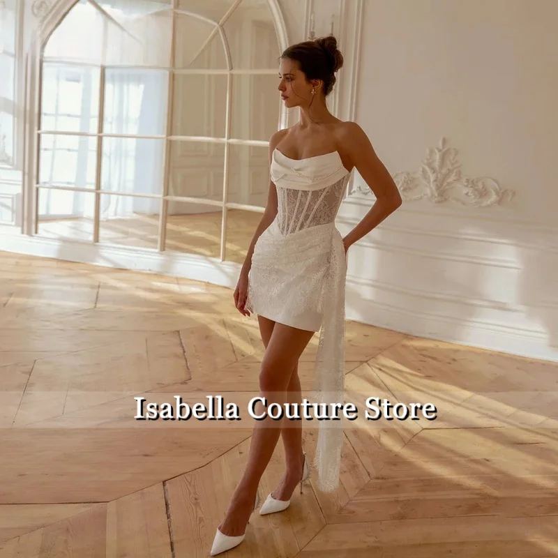 Modern Lace Boat-Neck Short Sheath Wedding Dress 2026 Sleeveless Pleat Beading Backless Bridal Gown Vestidos De Novia Customized