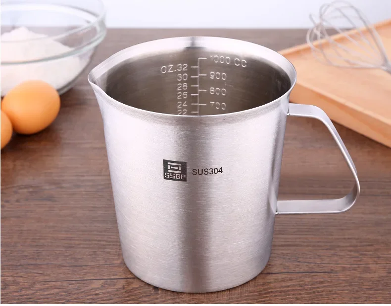 Measuring Cup with Scale Thick Stainless Steel 304 2000ml 1000ml 500ml Kitchen Baking Tea Large Capacity Baking Supplies