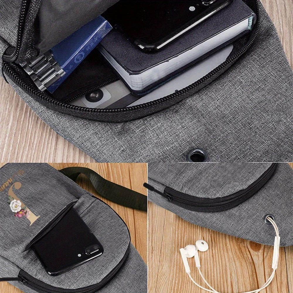 Personalized Customization Rose Gold Letter Men's Gray Chest Bag Multifunctional Casual Crossbody Bag Men's Shoulder Bag