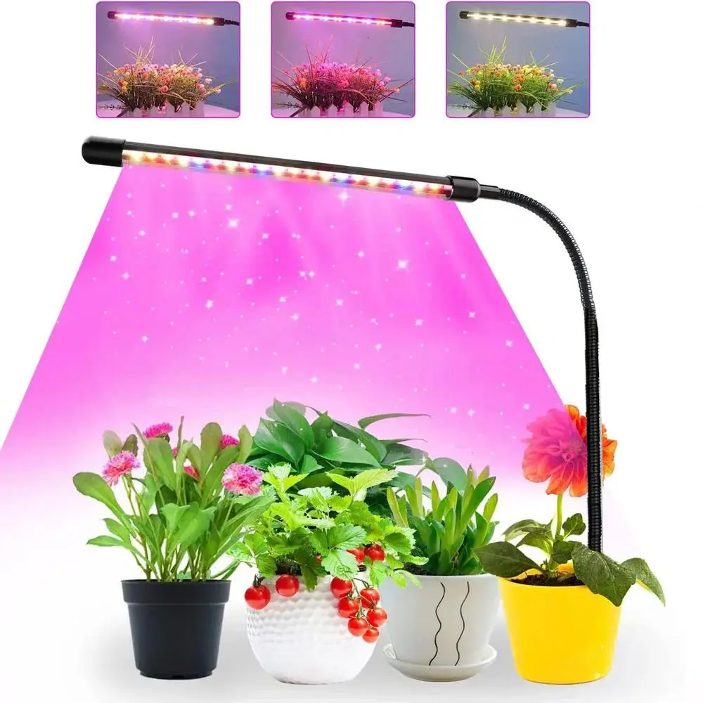 3-Color Full Spectrum USB Plant Growth Lamp with Dimming Timer Soft Tube Soil Insertion for Small Potted Plants