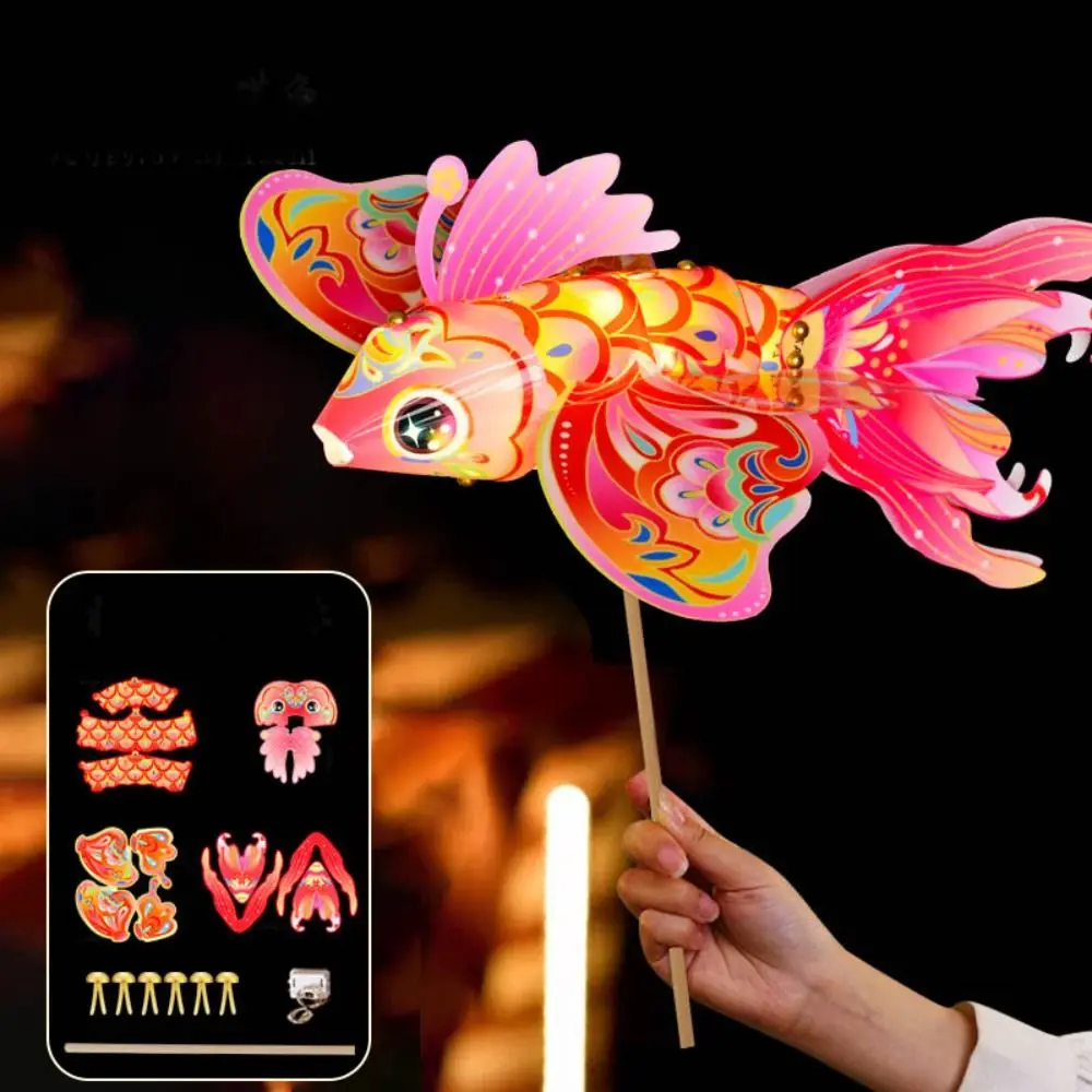 Waterproof Handheld Fish Lantern DIY Handmade Luminous Mid-Autumn Festival Lantern Good Luck Handheld DIY Lantern Materials