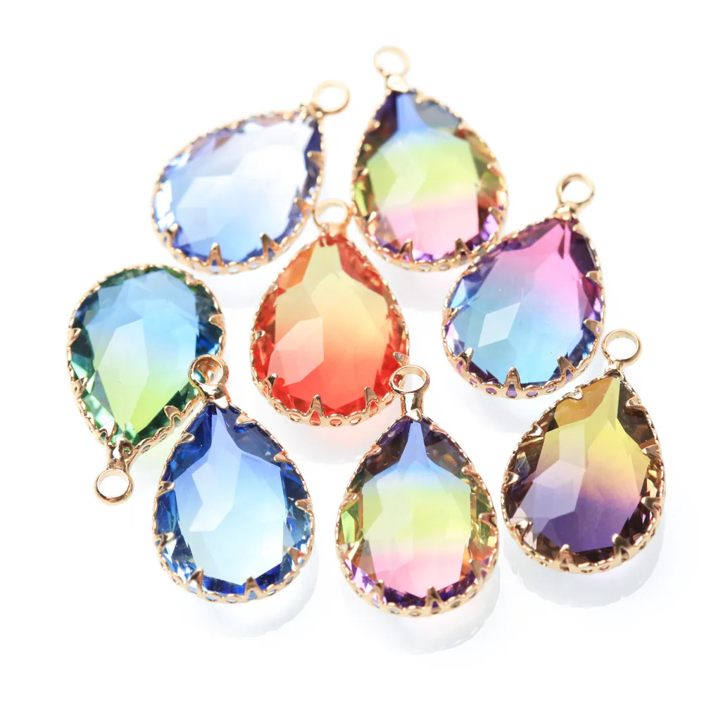 4PCS Dainty Water droplet Gradient Colored Charms Jewelry Making Pendant Handmade Supplies Findings DIY Findings Brass 13*22mm