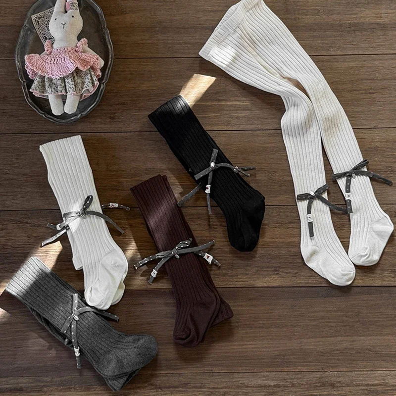 

Spring Autumn Girl Clothes High Cotton Pantyhose For Baby Girls Children Sweet Polka Dot Bow Leggings