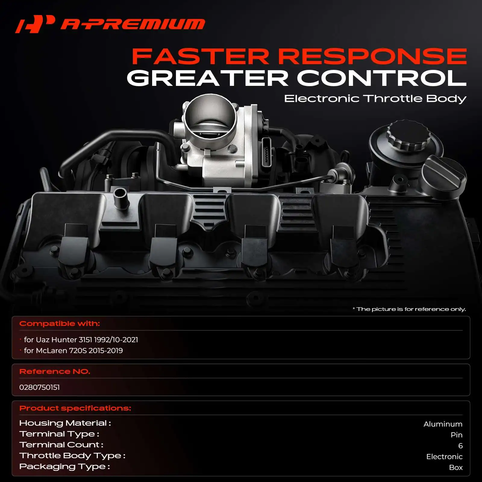 A-Premium Electronic Throttle Body Assembly for Uaz Hunter 3151 McLaren 720S 0280750151