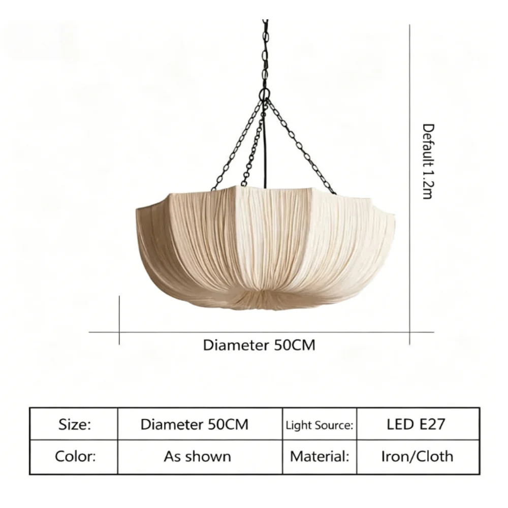 Nordic Minimalist Wabi Sabi Fabric Chandelier Retro Iron Chain Pendant Lamp Japanese Living Dining Room Bedroom Pendant Light image 3