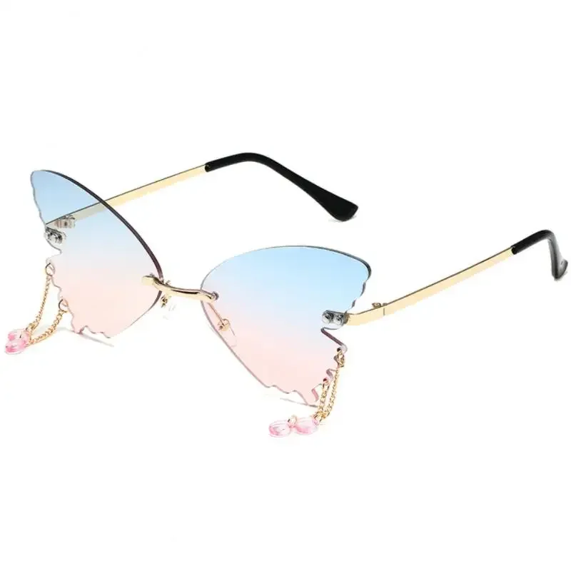 

Butterfly Shape Sunglasses Women UV400 Creative Pendant Metal Rimless Shades Popular Outdoor Travel Party Decorative Eyeglass