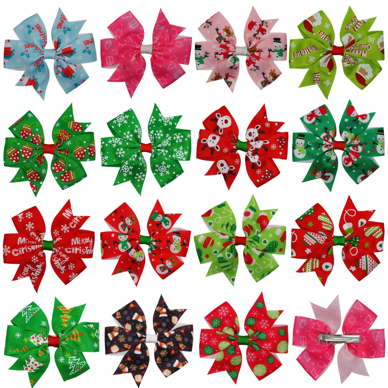 

15Pcs Fashion Christmas Party Bows Hair Clips for Girls Festivel Holiday Santa Tree Snowman Hairpin Children's Accessories