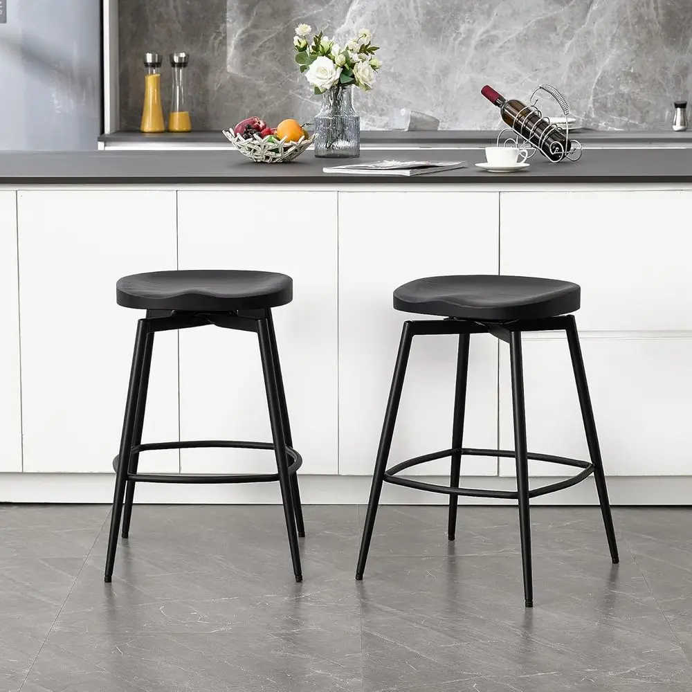 

Набор из 2-х барных стульев из массива дерева, вращающиеся, с высокой спинкой, деревянные барные стулья с металлическими ножками и эргономичным сиденьем для кухни