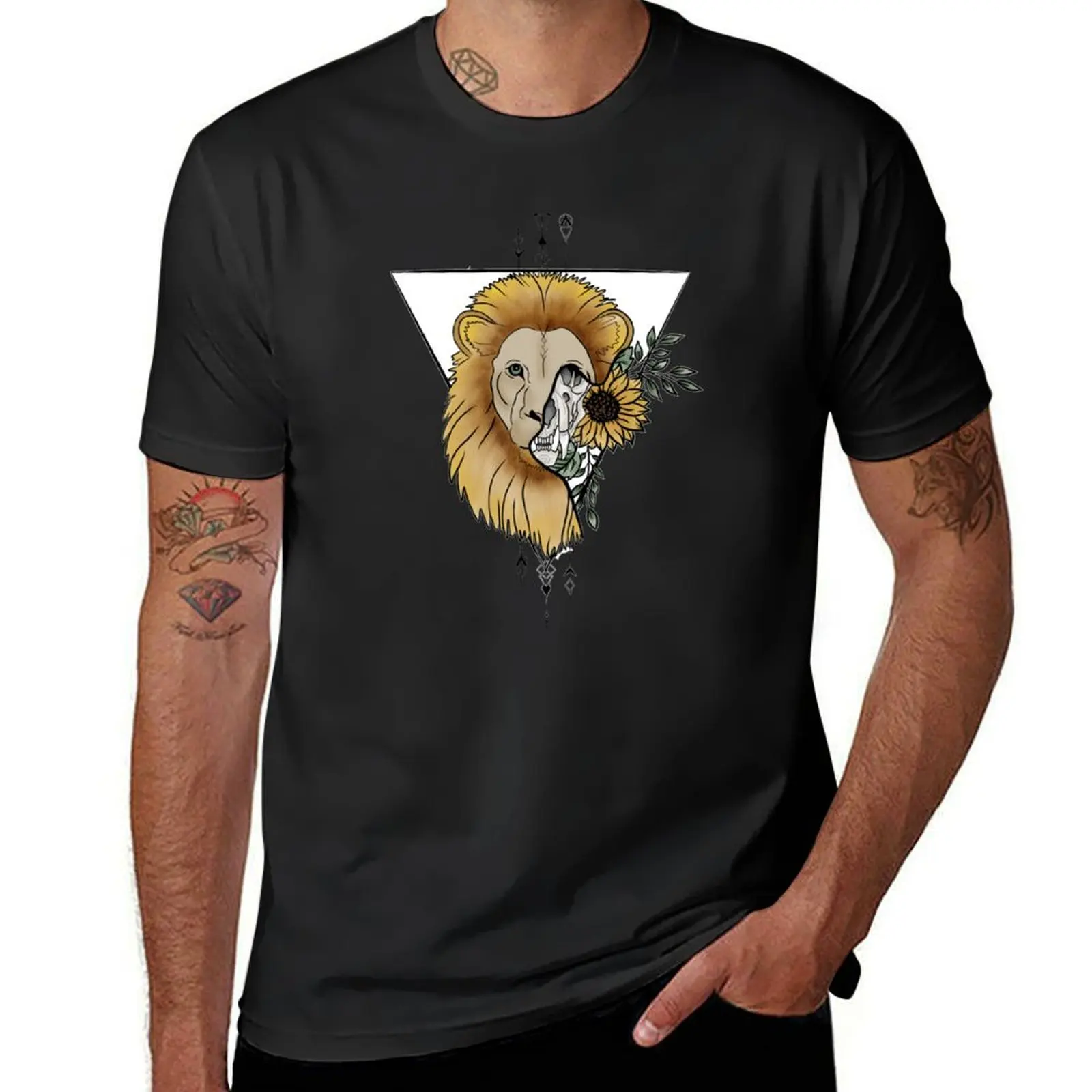 

lion skull sunflower T-Shirt boys whites plus size tops shirts graphic tees plain men graphic t shirts