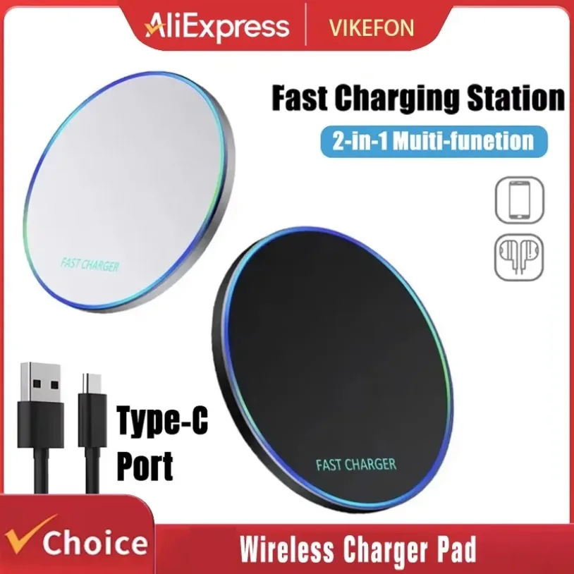 Wireless Charger For iPhone 17 16 15 14 13 Pro Max Induction Fast Charging Pad Dock Station For Samsung S25 S24 Xiaomi Huawei