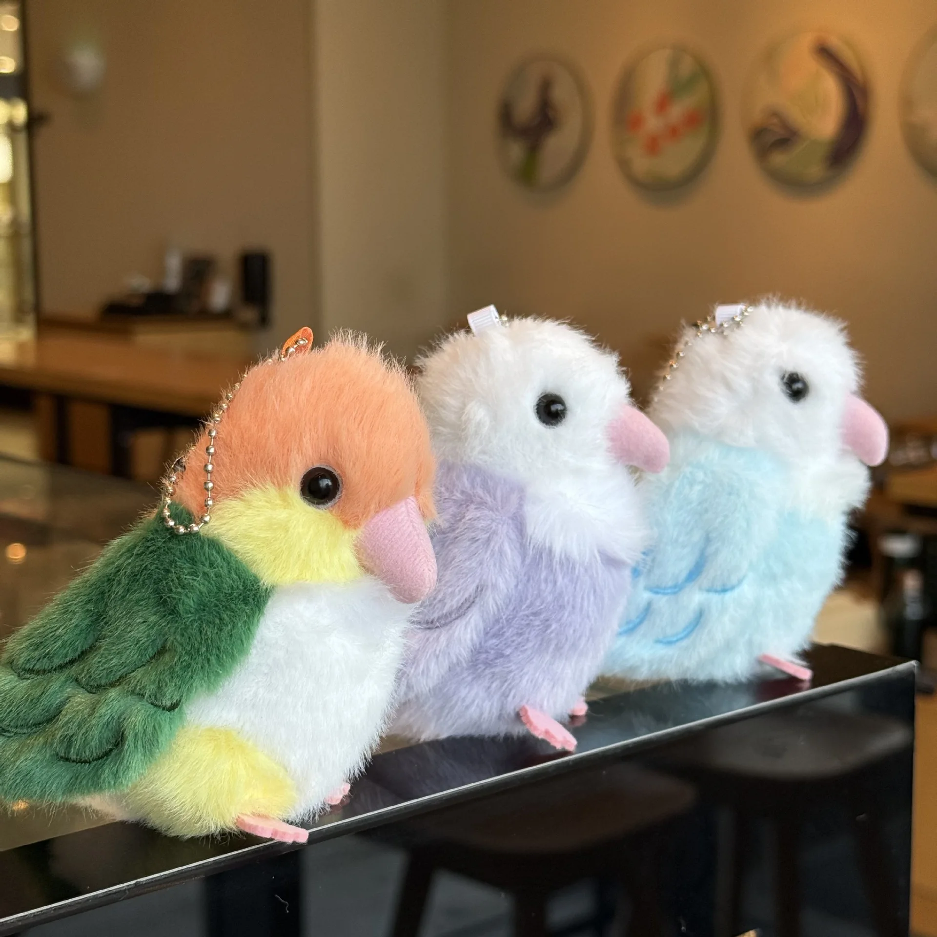 Simulated taro round parrot plush pendant cute little bird popping circle book bag hanging decoration keychain plush toy