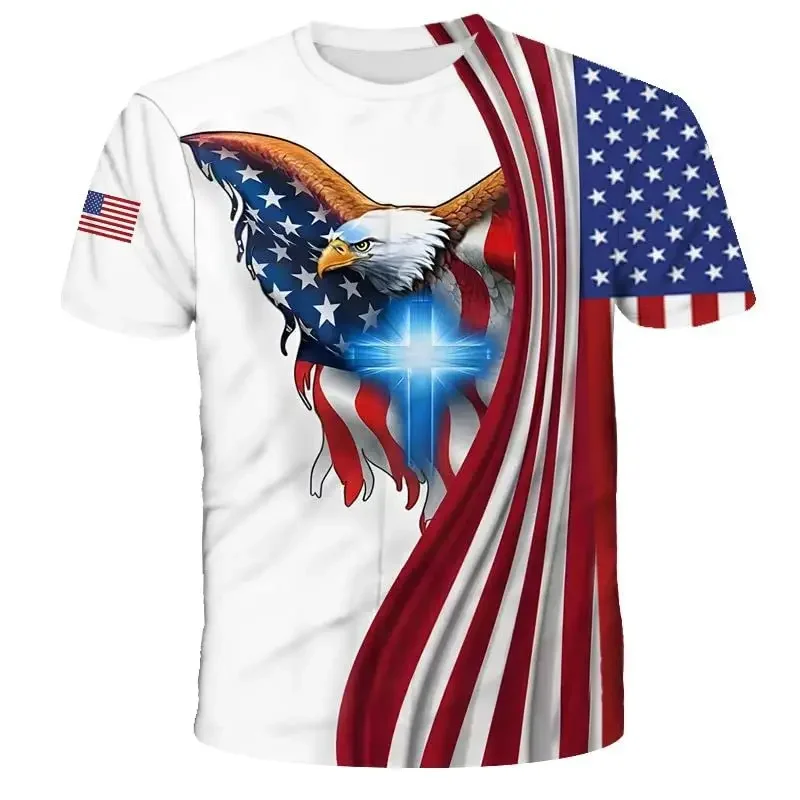 Eagle T-Shirt for Men 3D Printed Patriot Flag Sports Run Street Features Tops Oversized Garment