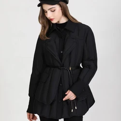 Winter New Puffer Coats Women's Down Jacket Blazer Collar Simple Elegant Outerwears Slim Waist Thick Warm Mid-length Down Coats