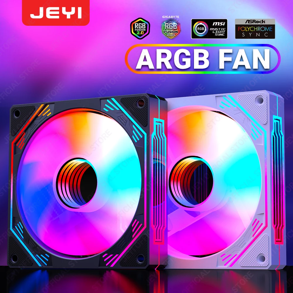 JEYI ARGB Fan 120mm PC Cooling Fans Computer Fan Ultra Silent Heatsink with 4PIN PWM, 5V 3PIN ARGB Addressable SYNC/RC Port