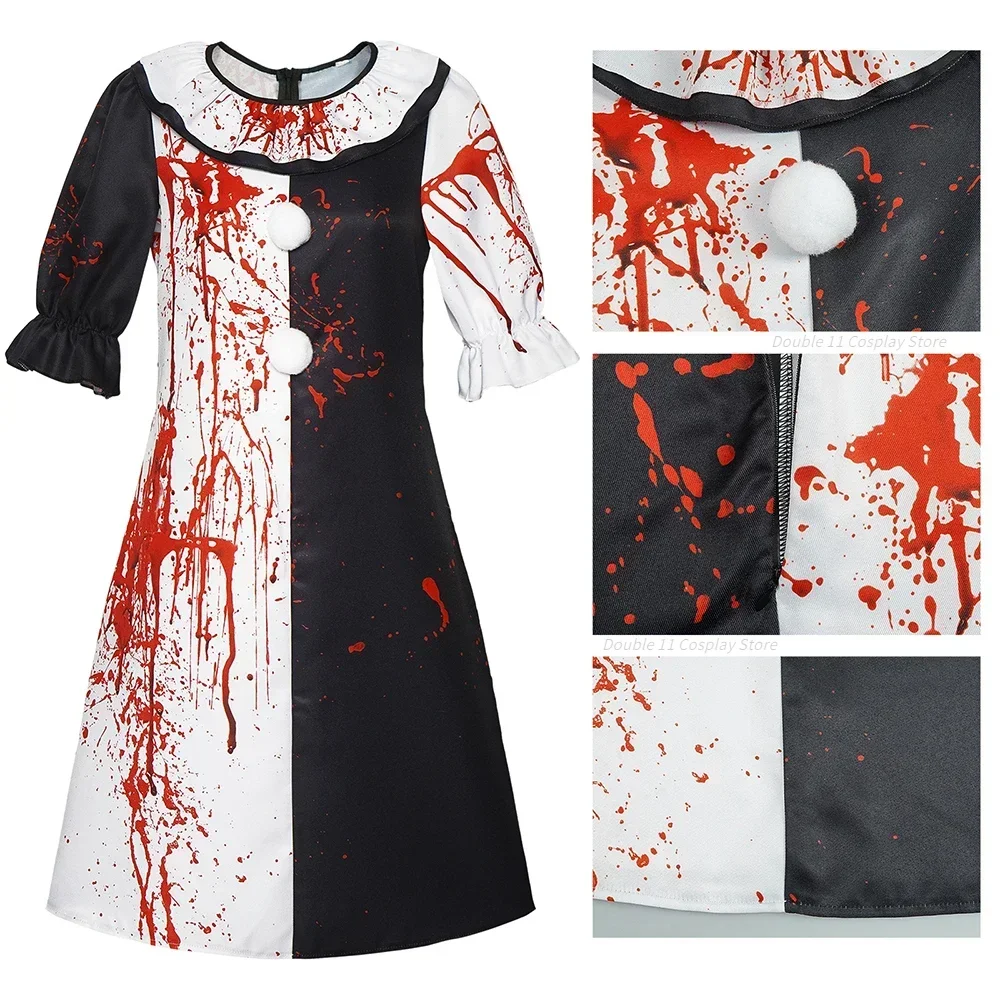 

Movie Terrifier Clown Cosplay Costume Adult Women Dress Men Bodysuit Bloodstain Jumpsuit Clothing Uniform Halloween Clothes