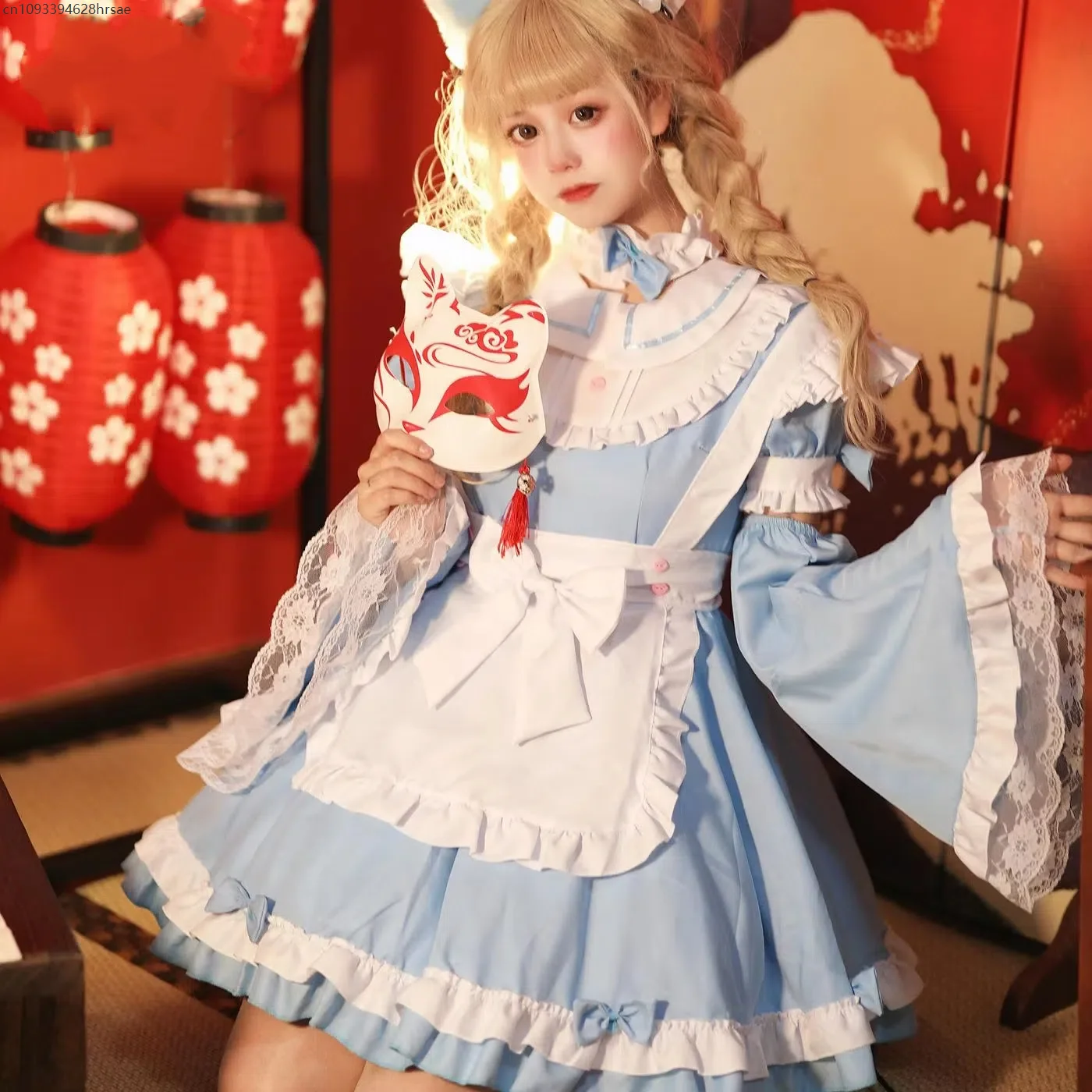 

2025 Sweet Lolita Women Anime Cosplay Costume Maid Dress Carnival Outfit Detachable Sleeves Dress Party Comic-Con