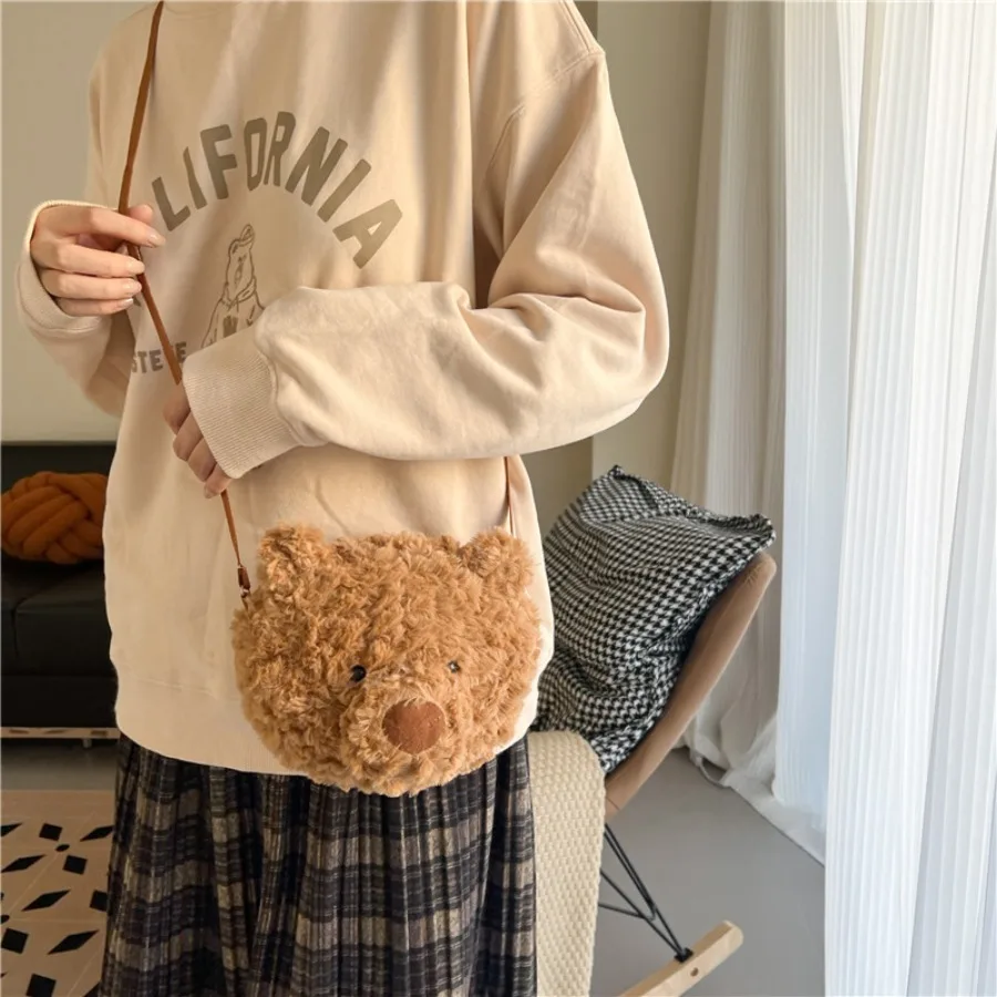 Bear Plush Bag Fluffy Plushie Toy Cute Cartoon Plush Backpack Shoulder Bags Bear Doll Crossbody Messenger Birthday Gifts