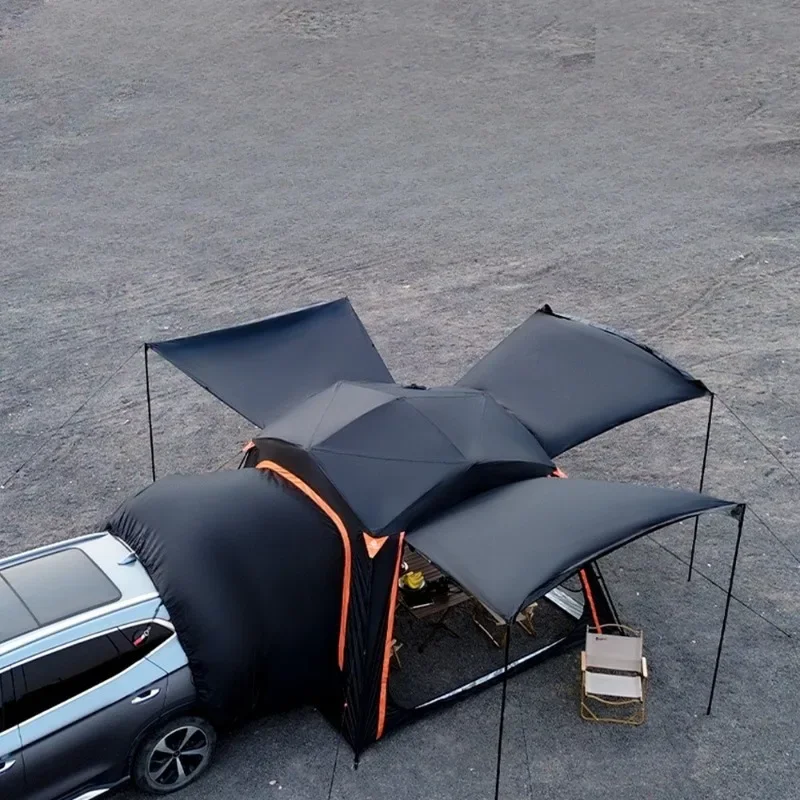 Quick Open Soft Roof Rear Tent Double Roof Hydraulic Roof Tent with Extended Canopy Waterproof Awning Camping