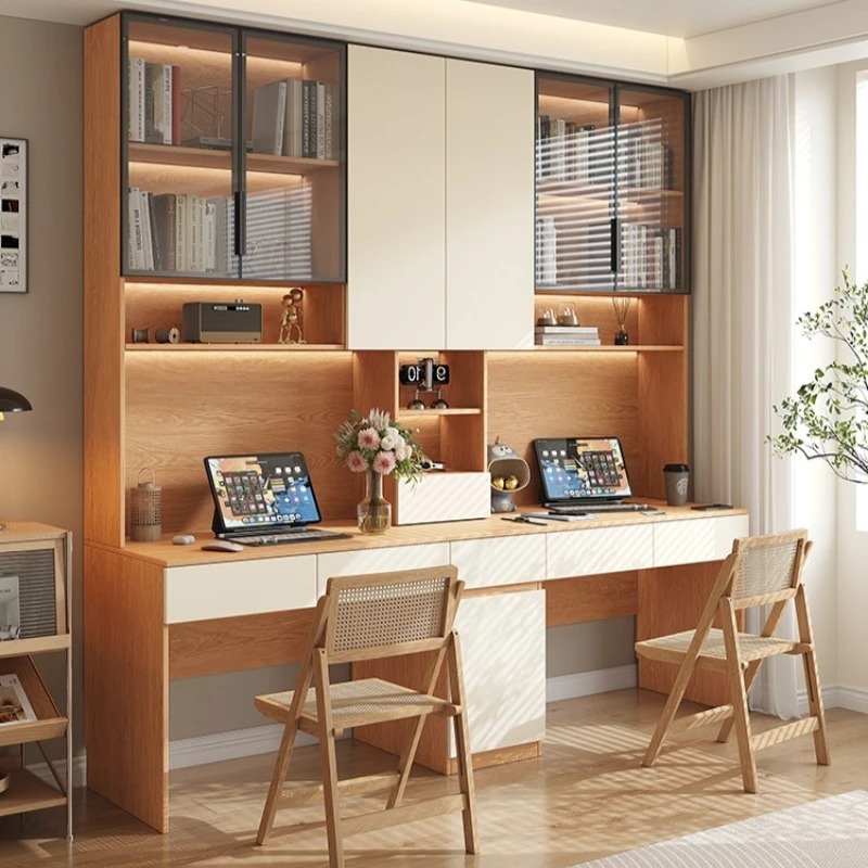 

Solid wood desk bookshelf integrated table oak desktop computer desk home student study table