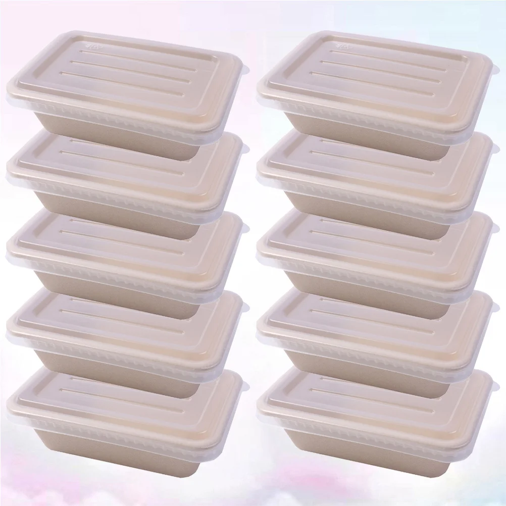 

10pcs Eco-Friendly Disposable Lunch Box 700Ml Biodegradable Food Containers Heat Resistant For Restaurant Party Home Bento Meal