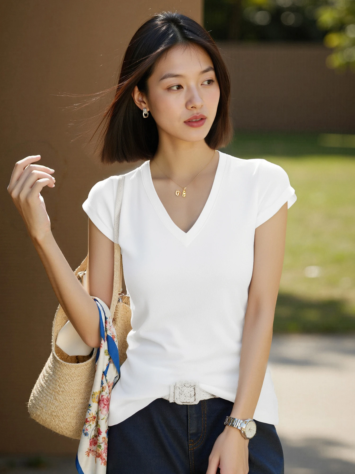 

Chivirin Linen V-Ne ort Sve T-irt Faionable Versatile Ele oulder Summer New Arrival Women's Casual Top