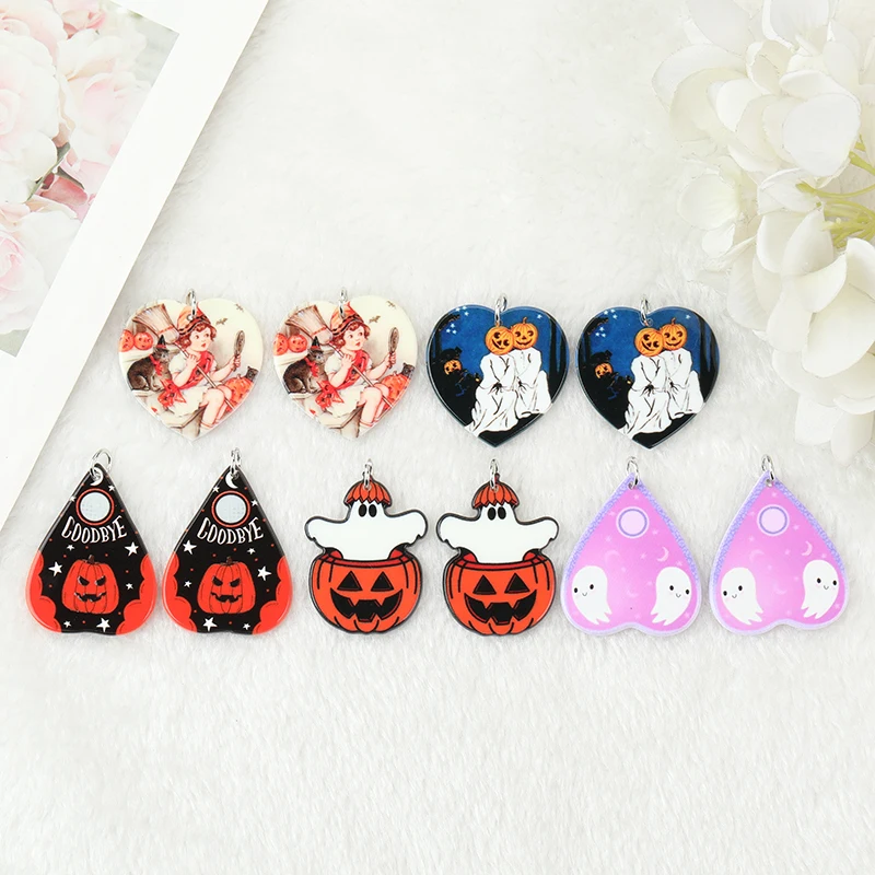 10Pcs Vintage Halloween Charms Creative Acrylic Ouija Pumpkin Ghost Pendant For Necklace Keychain Diy Making