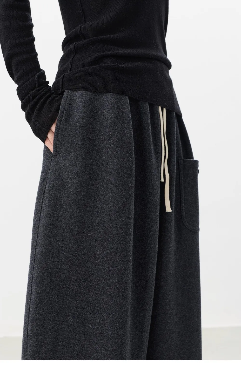 Curved Hem Pants~Wool Elastic Waist Wide-Leg Casual Pants for Women, 2025 Winter Fashionable Thickened Floor-Length Pants
