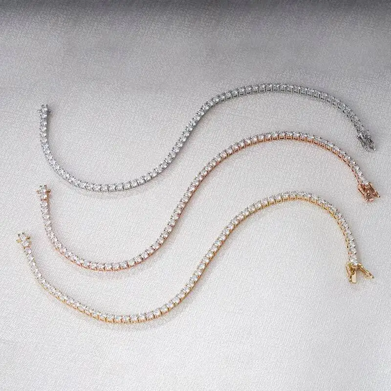 S925 necklace Moissanite Starsgem 3mm 4mm 5mm 6mm 14K Solid Gold Lab Grown Diamond Tennis Bracelet Necklace Tennis Chain