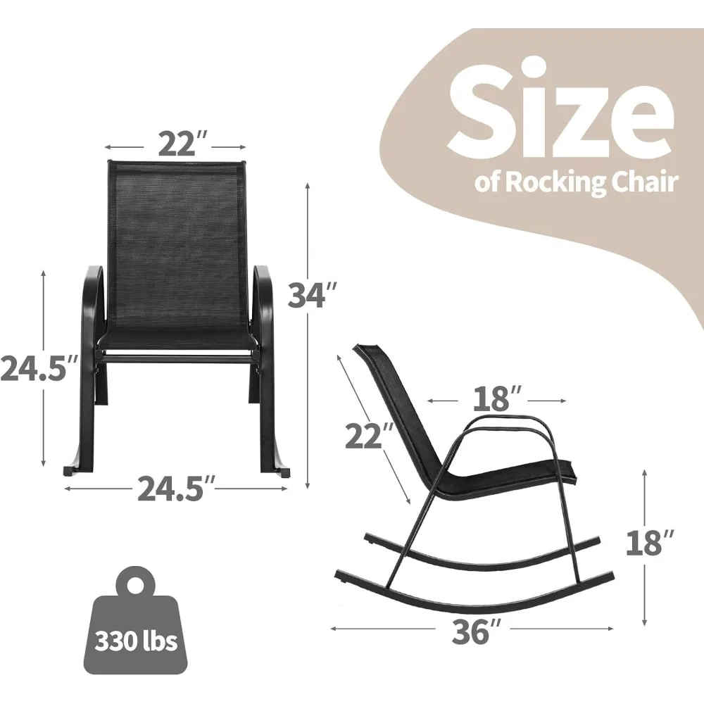 Patio Rocking Chair Set of 4, Outdoor Ergonomic Rockers with Breathable Fabric Seat, Gentle Rocking Function for Front Porch