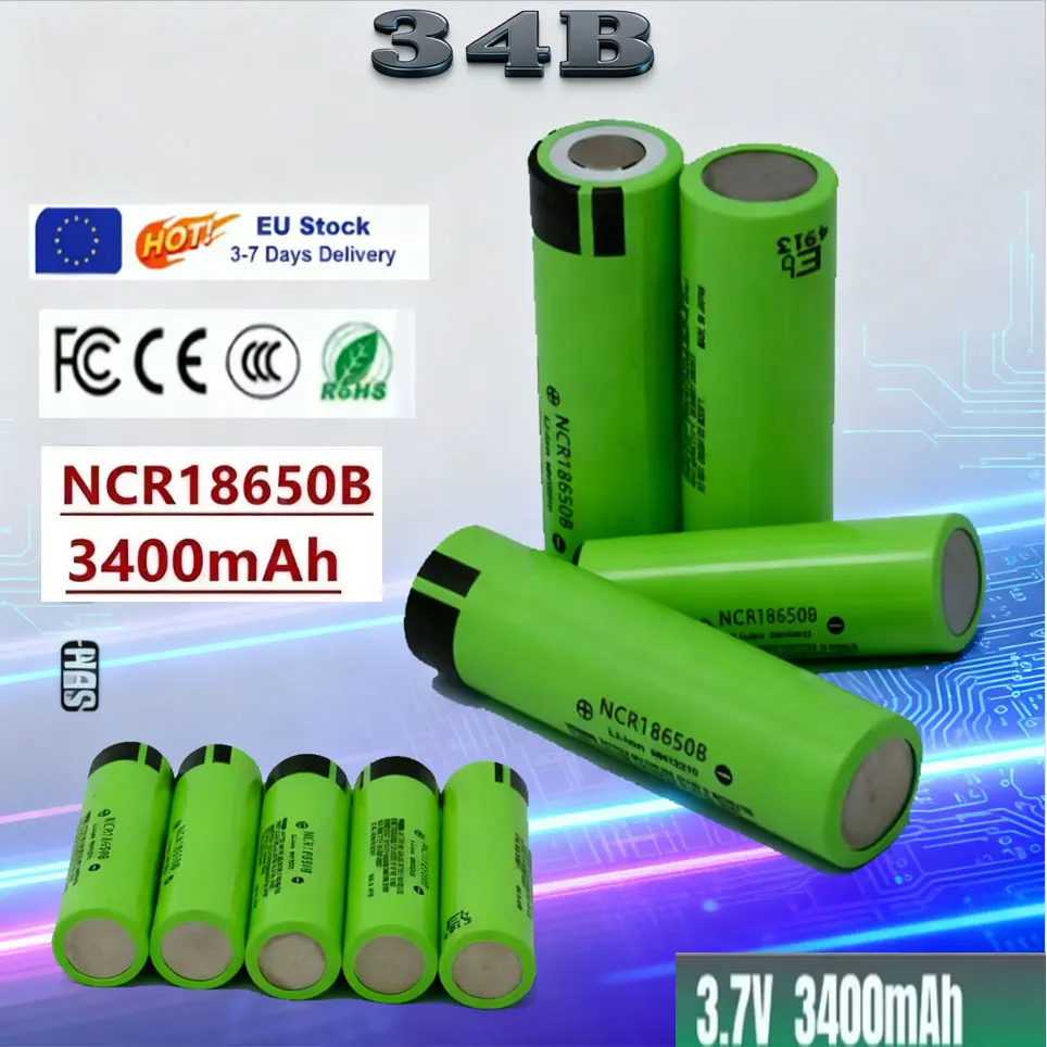 Batterie lithium-ion rechargeable 18650 34B 3.7V 18650B-NCR 3400mAh, adaptée pour lampe de poche, télécommande de jouet, etc.