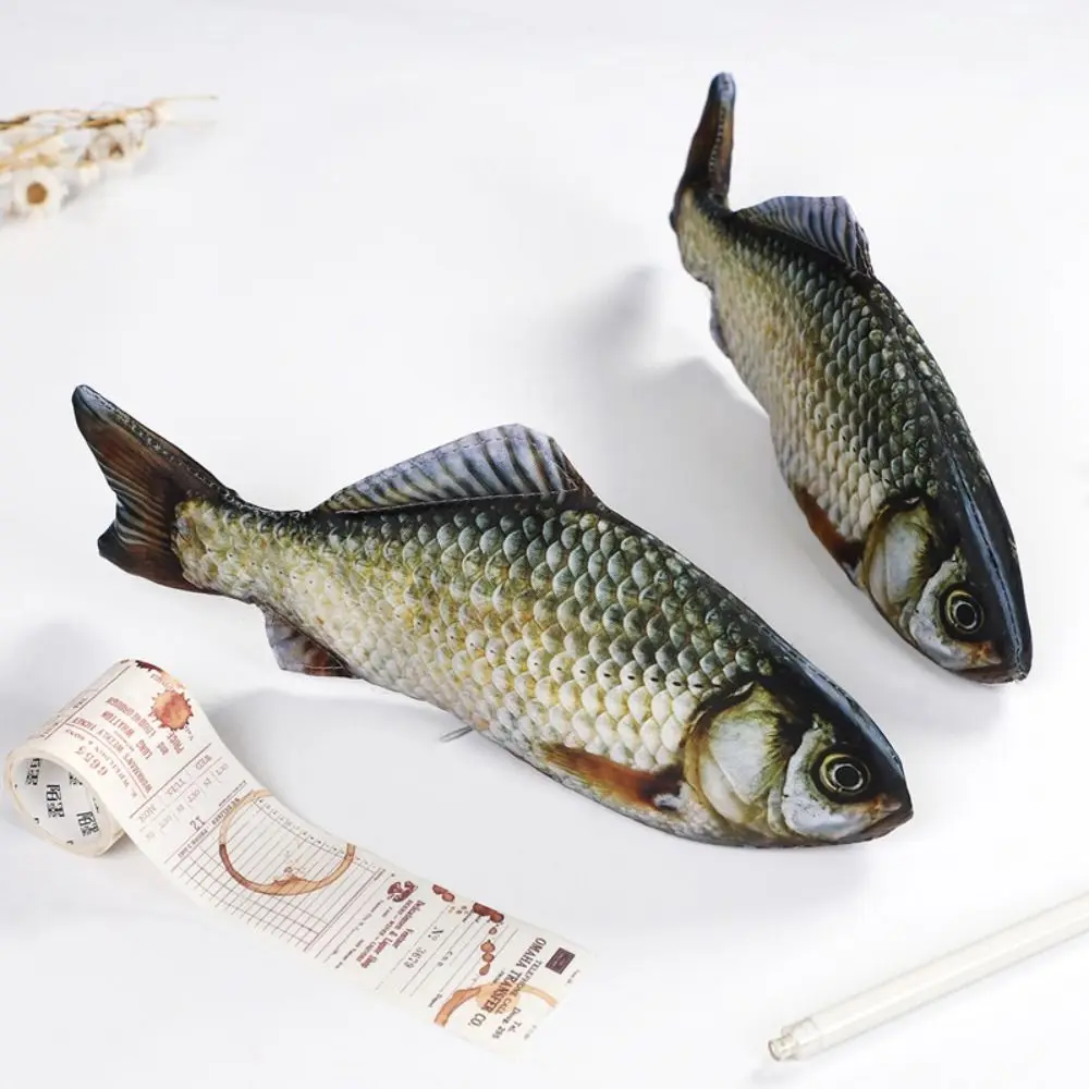High Quality Large Capacity Pen Bag Simulated Crucian Carp Multifunctional Storage Bag Stationery Organizer Gift