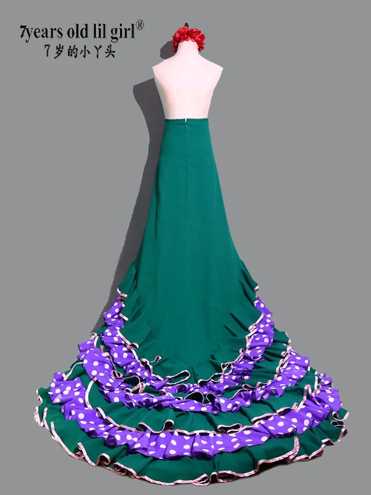 7years Old Lil Girl Spanish Flamenco Bata Dress Multilayer Festival Skirt  For Women CWQ14