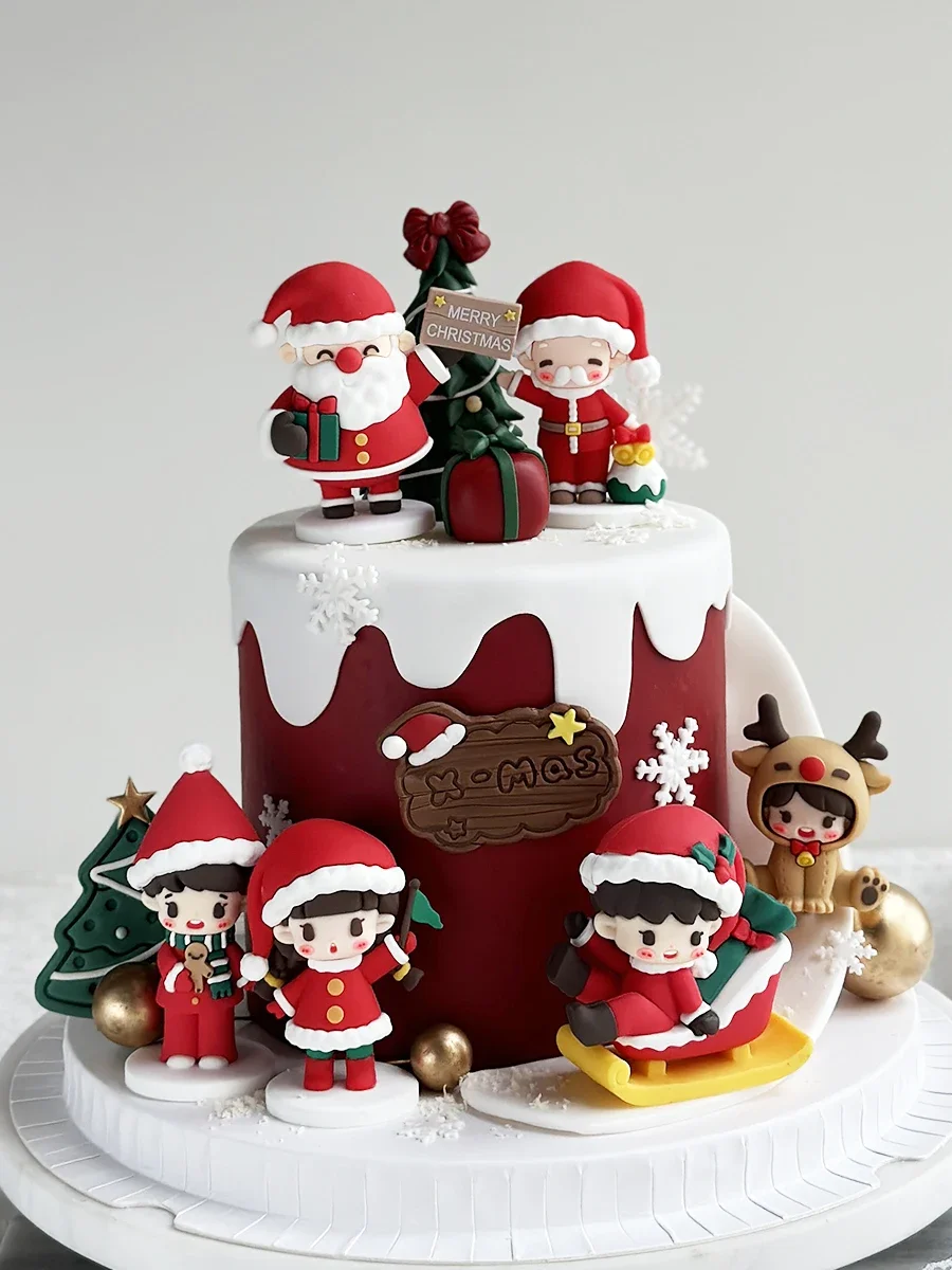 2024 Christmas Kids Cake Decoration Sleigh Boy Elk Girl Ornament Christmas Tree Santa Claus New Year Cake Toppers Noel Navidad