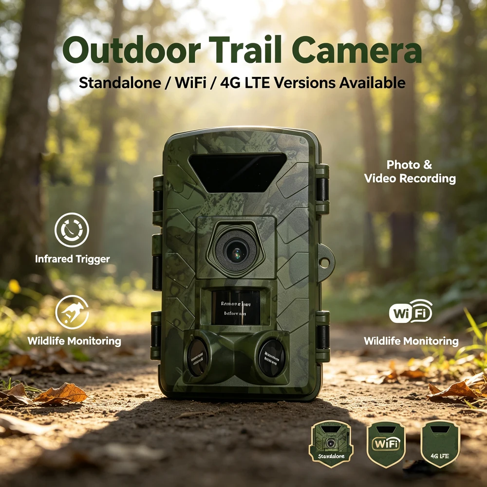 4G/WiFi Outdoor Waterproof Camera Infrared Movement Trigger Photo/Video IP66 Waterproof Home Security Camera Recorder