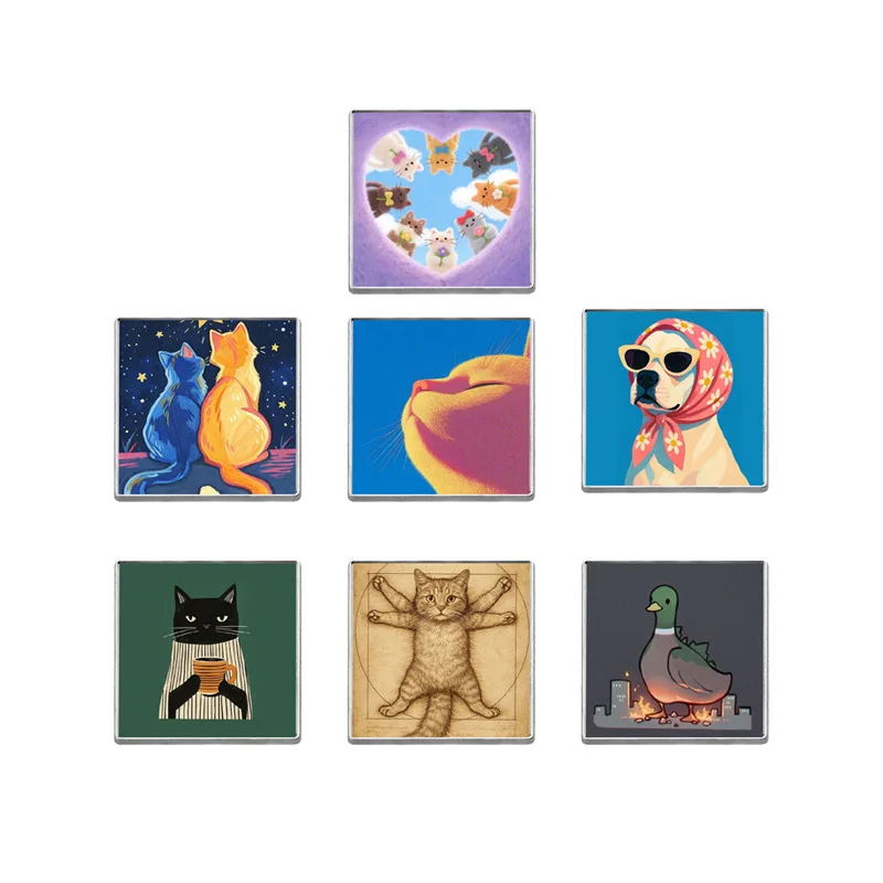 Cute Animals Series Square Badges, Creative Cat and Dog Design Alloy Pins, Accessories for Clothing and Bags, Gifts for Friends
