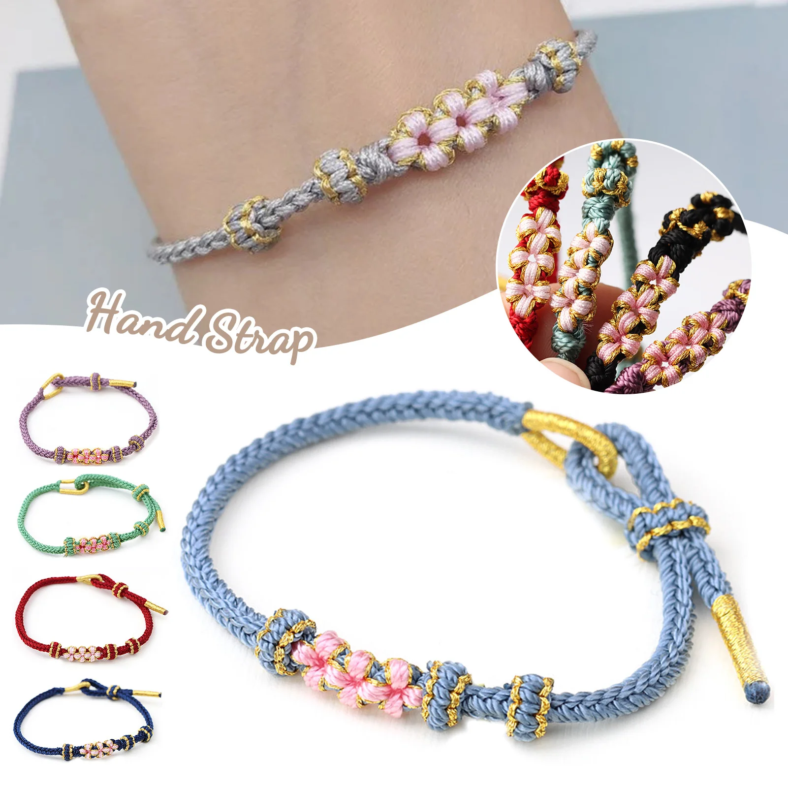 Peach-Blossom Adjustables Braideds Bracelet Elegant Lightweight Wristbands Birthday Christmas Gift