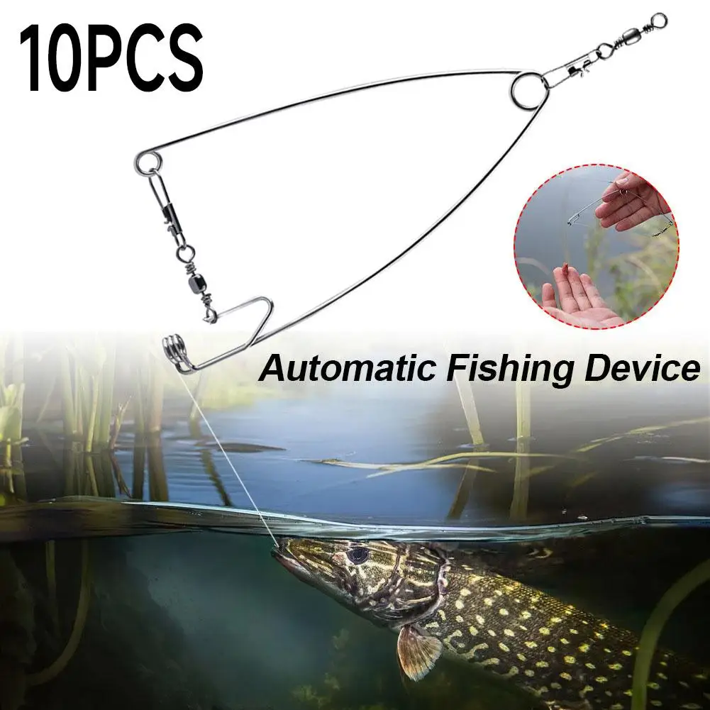 

10pcs Automatic Fishing Hook Adjustable Rust Resistant Stainless Steel Hook Trigger Fishing Accessories Tools